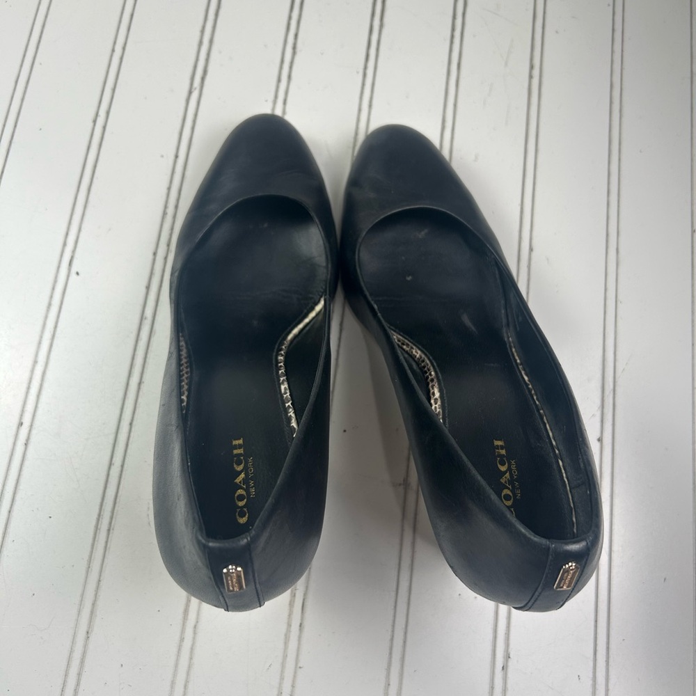 Coach Black Leather Wedge Heels Snakeskin Heel Women’s Size 10 - Picture 5 of 11